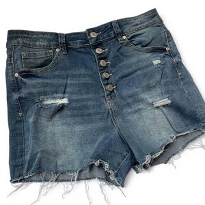 Altar'd State Blue Jean Shorts with Frayed Hem